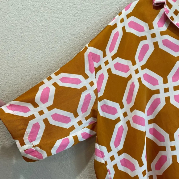 ZARA Geo Pajama Style Top Lounge Wear Blogger Favorite Retro Mod Size Small - Picture 7 of 7